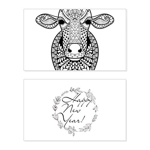 Tarjeta conmemorativa de Año Nuevo con motivo de vaca grande para dedicatorias escritas