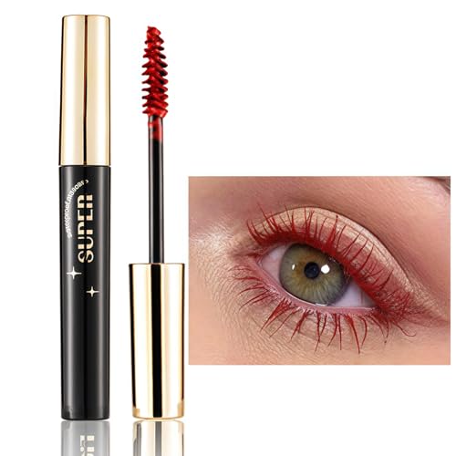 Red Mascara, Plum Coloured Tubing Burgundy Mascara for Eyelash Eyebrow, Waterproof Long Lasting Volumizing Highly Pigmented Makeup Primer for Christmas, Stage, Party