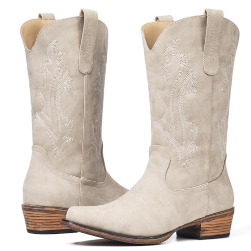 Image of Cowboy Boots for Women, Cowgirl Boots with Embroidered and Chunky Heel, Ideal for Daily Wear and Country Fashion