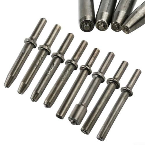 Kit di utensili pneumatici con 8 scalpelli per rivetti semi cavi e solidi, 1 martello pneumatico (testa semi-cava da 8 mm)