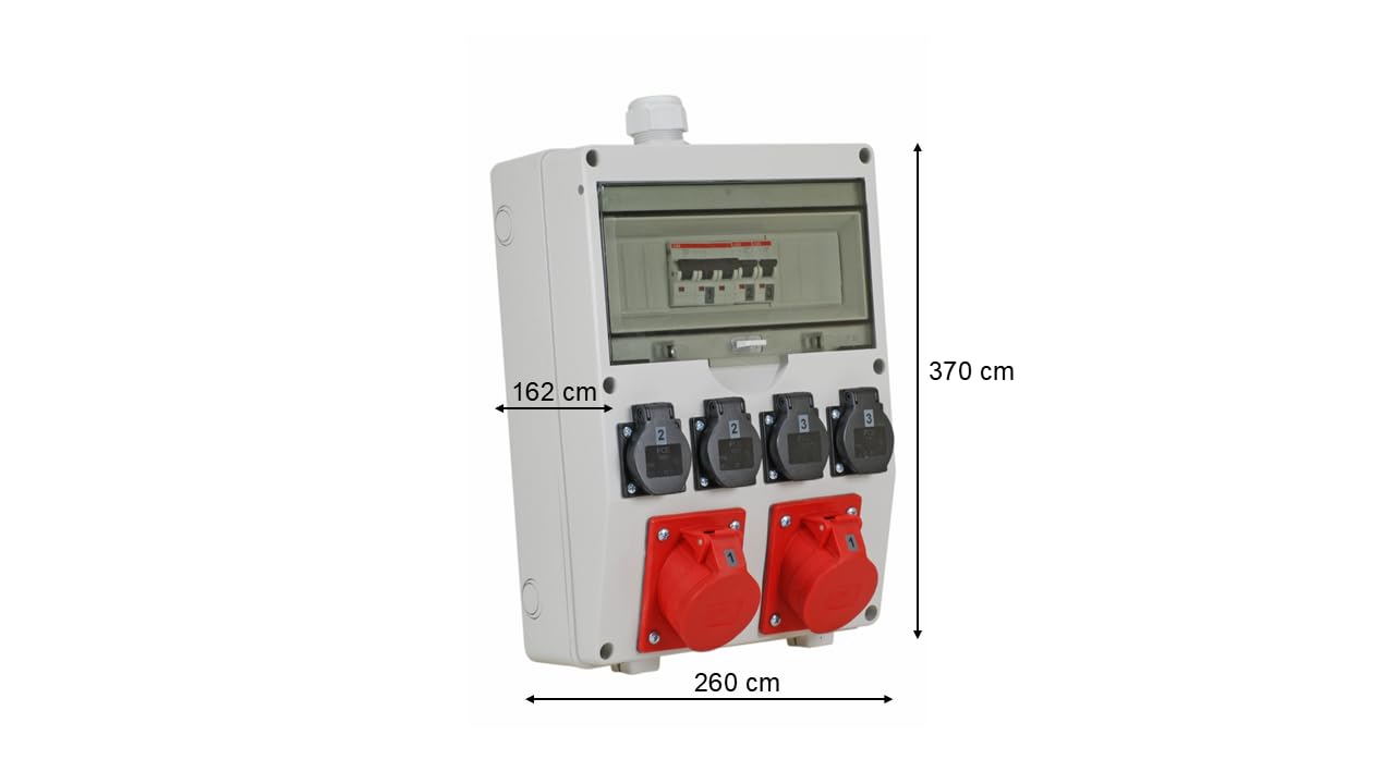 EHMANN PROFI Wandverteiler, M32 Eingang für Kabel, mit Leitungsschutzschaltern, Made in Germany, 6 Ausgänge (2 x CEE 16 A / 4 x 230 V~), K2, BGI-GUV-I608