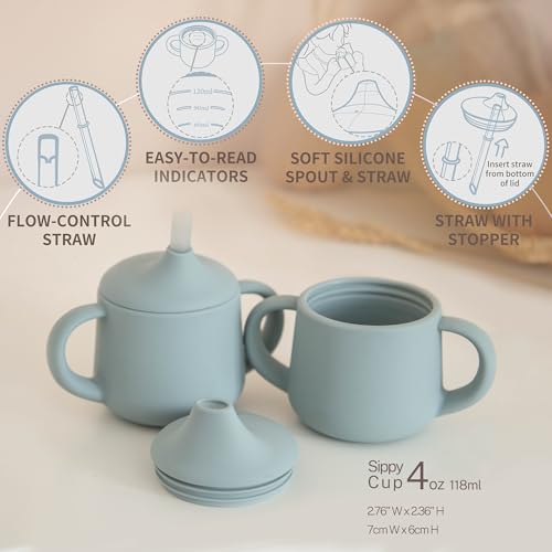 Image of Moonkie Silicone Baby Sippy Cups | 3 Stages Training Cup Straw Cup for Infants Toddlers and Kid | 4 oz (Ether)