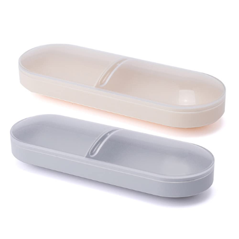 Ikaar White Plastic Storage Box Small Cotton Buds Swabs Balls Pads Dispenser Container Canister With Lid, Portable Two-Grid Travel Cosmetic Storage Box Pack Of 2