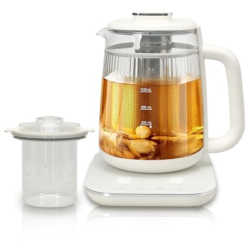 Health Pot 1.5L Double-Layer Glass Electric Kettle with Stew Pot 9-in-1 Multi-Function Tea Maker for Soup Porridge Herbal Tea Stainless Steel Base Glass Touch Panel Programmable