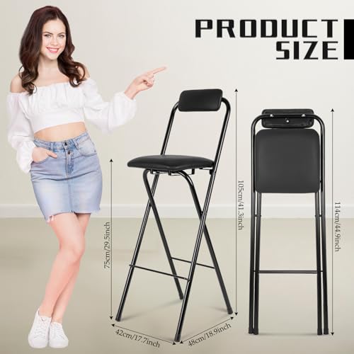 Image of Thyle 1 Pcs Folding Bar Stool with Backrest, Tall Foldable Stool Chair Portable High Folding Bar Chair Counter Height Seat Leather Padded for Kitchen Island Shop Cafe Dining Room Black (29.5 Inch)