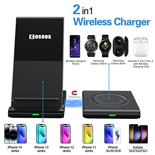 COSOOS Dual Wireless Charger, Wireless Charging Stand for iPhone 16 Pro Max/16 Pro/15/14/13/12/11/Xs/X, Airpods 4/3/Pro,Samsung Galaxy