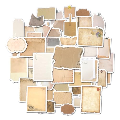 JIEYAO 80 Pcs Vintage Scrapbook Paper Stickers Retro Label Sticker for Scrapbooking Aged Writing Paper Stickers Aesthetic Junk Journal Supplies Aesthetic Stickers in Brown Tones for DIY Crafts(A)