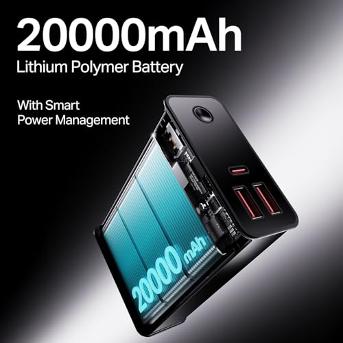 Boat Energyshroom PB400 Pro 20000 mAh 22.5W Pocket Size, Compact Power Bank, Fast Charging (2X Output Ports, Supports Android, iPhone, Tablets, Earbuds, etc.) (Steel Blue), USB Type C view 2