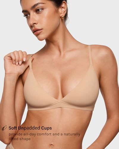 Image of INLYRIC Women's Inbarely Triangle Bralette Plunge Unlined Seamless Bra No Underwire Sexy Comfortable Everyday