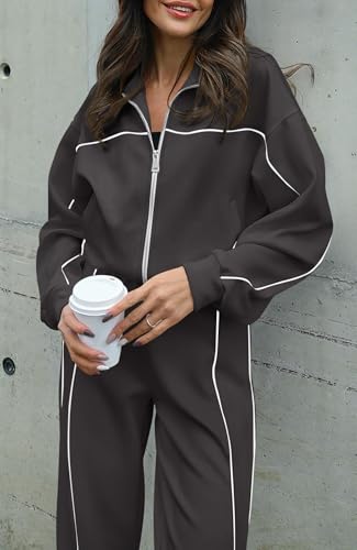 Image of BTFBM Women's Two Piece Tracksuit Fall 2026 Long Sleeve Zip Up Sweatshirt Long Pants Outfits Jogger Sweatsuit Sets