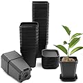 foxany 30 Pcs 3" Plants Nursery Pot, Thick Plastic Square Flower Planting Pots, Plant Seedling Pots, Seed Starting Pots with Saucers