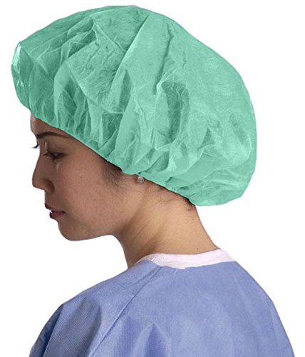 Medline Single-Ply Spunbond Polypropylene Bouffant Caps, 24 Inches Diameter, Green, Comfortable and Breathable, Case of 500