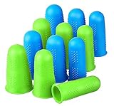 Finger Protectors,12 Pieces, Silicone Finger Protectors, 3 Sizes Rubber Fingers Thimble Protectors Guard Tips Caps Pads Cover for Hot Glue Gun | Embroidery | Sewing | Cutting| Sorting Task -Blue Green