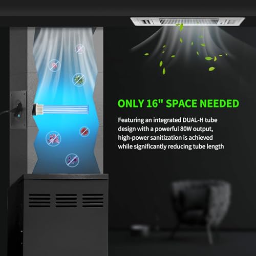Image of 80W UV Light for HVAC Systems- Ozone-Free Commercial /Whole House Duct UVC Lamp with Ceramic Base, Dual H-Tube 99.9% Efficiency with 253.7nm, for Hotel, Mall, School, Hospitals and Other Large Places