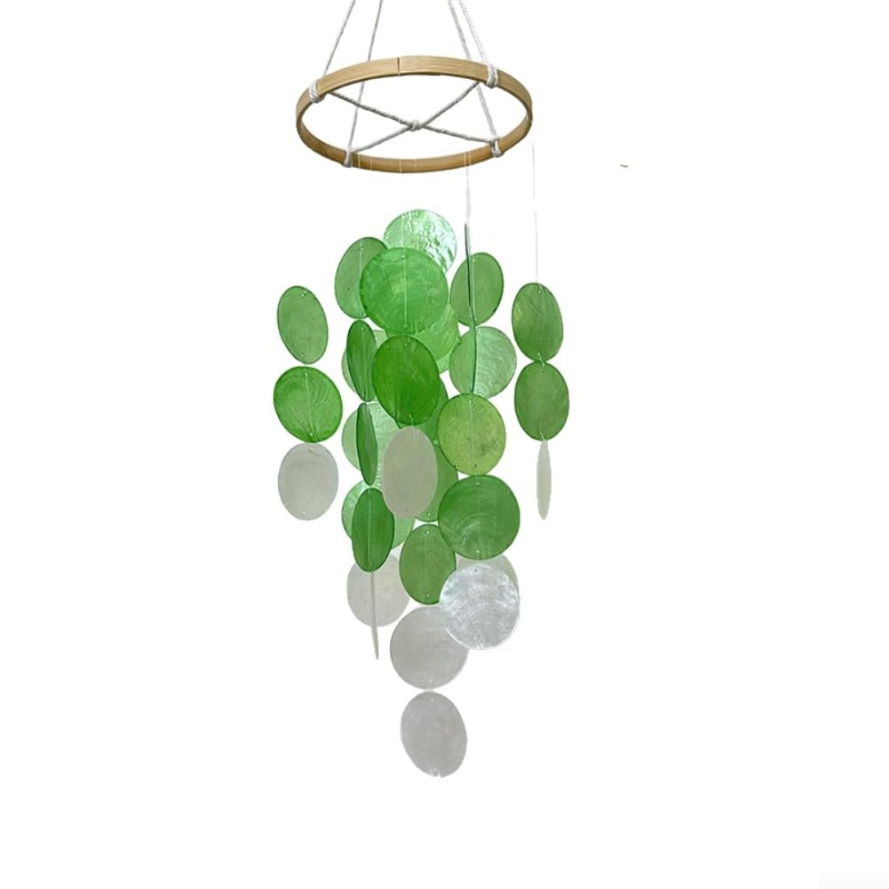 Scacciaspiriti a forma di conchiglia con dettagli bohémien fatti a mano, per giardino o interni, migliora gli spazi con paesaggi sonori pacifici (verde)