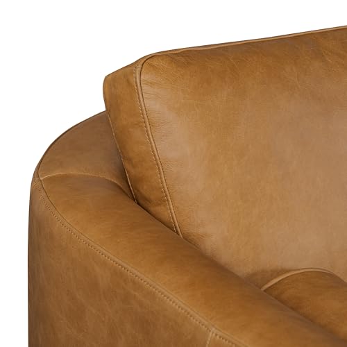 Image of POLY & BARK Toscano 89 inch Sofa in Cognac Tan - Modern Living Room Couch with Deep Seating, Plush Cushions, Premium Upholstery, Contemporary Design, and Solid Wood Frame