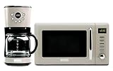 HADEN Dorset 12 Cup Programmable Vintage Retro Home Coffee Maker Machine with Vintage Retro 0.7 Cu Ft 700W Countertop Microwave Oven, Putty