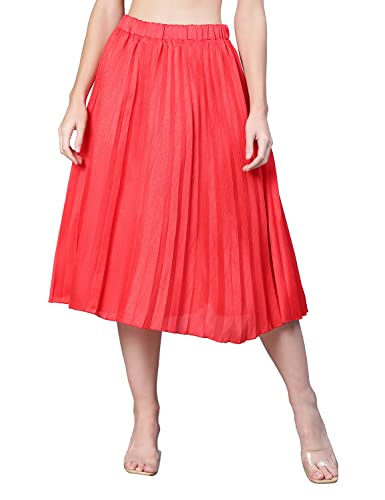 Image of oxolloxo Women Red Dupion Silk Pleated & Elasticated Skirt