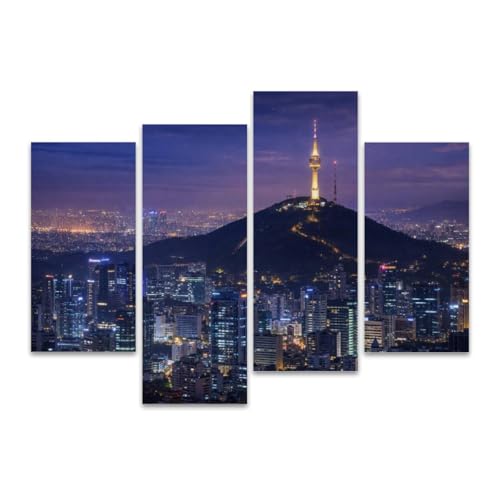 UJOYAFZSIM Canvas Wall Art Seoul City Skyline and N Seoul Tower South Korea Framed Artwork Prints...