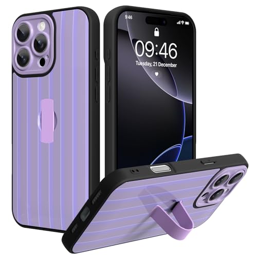 SOKAD for iPhone 16 Pro Case with Finger Strap Kickstand, Purple Striped