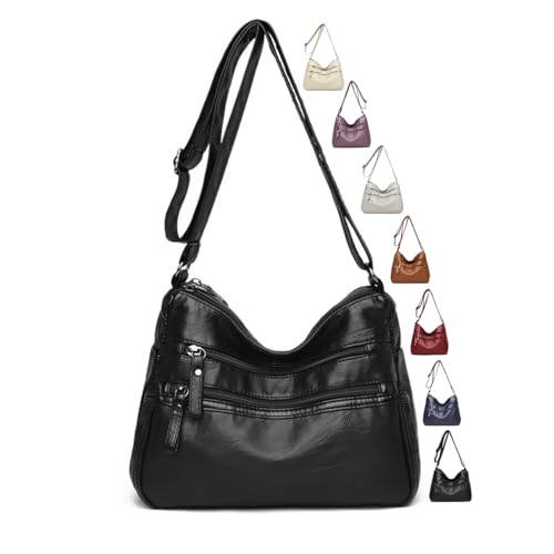Crossbody Bags for Women - Soft Leather Multi-pocket Purses Shoulder Handbags with Adjustable Shoulder Strap