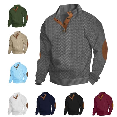 Men’s Casual Outdoor Cashmere Sweater – Stand Collar Long Sleeve Button Pullover Sweater for Fall & Winter