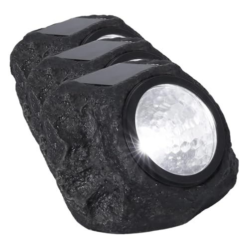 Velamp Lampe Solaire LED avec Design en Forme de Pierre, Pierre Solaire LED. En Plastique. Lumière pour Jardin, Terrasse, Allées, Balcons (Lot de 3)