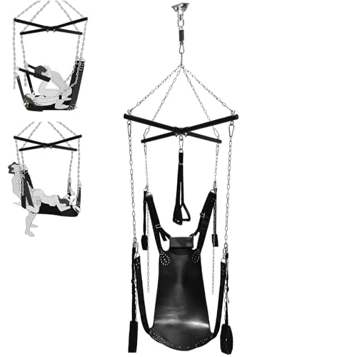 Upgraded Sex Swing Hold up to 500 lbs with Sturdy Steel Frame & Leather Seat Adjustable Nylon Straps Heavy-Duty Metal Hardware Easy Installation Ceiling Swing for Beginners