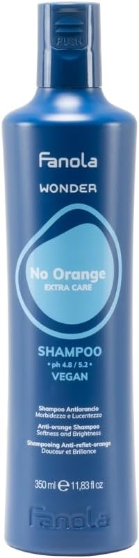 Fanola Wonder No Orange Shampoo, Neutraliserende Orange Highlights Shampoo voor blond en lichtbruin haar met onmiddellijke toning actie, SLS/SLES vrij en veganistisch, 350ml