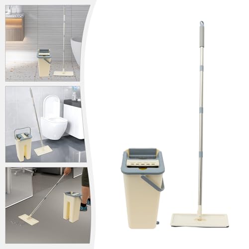 Bodenwischer Set mit 2-Kammer-Eimer & 10 Mikrofaser-Tüchern | Edelstahl-Wischmopp 360° drehbar (128cm) | Rostfreies ABS + Haarentferner-Zähne | Inkl. Wandhalterung – für Hart-/Teppichböden – Bild 5
