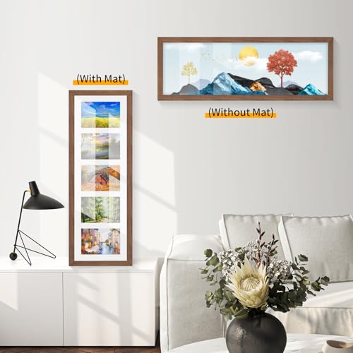 8x24 Oak Wood Picture Frame - 8x24 Photo Frame with Mat Display 5Pcs 4x6 Photos, 4x6 Picture Frame Wood, Natural Solid Wooden Picture Frames for Wall Art Photo and Prints(3 Pack, Walnut)