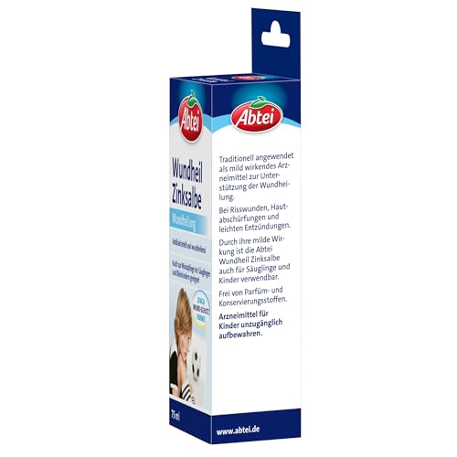 Abtei Wundheil Zinksalbe - Salbe mit Zink zur Wundheilung - antibakteriell und entzündungshemmend - auch für Babys und Kleinkinder geeignet - 75 ml