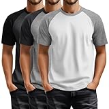 Locoowai 3 Pack Men's Big and Tall Baseball T-Shirts M-5xl Raglan Sleeve Crew Neck Casual Loose Tops Athletic Summer Tees(Dark Gray/Black, Light Gray/Dark Gray, White/Light Gray,XX-Large)