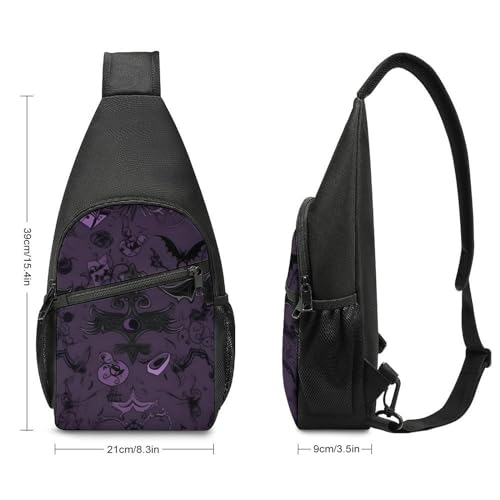 Mochila tipo sling negra púrpura casual para viaje y senderismo miniatura 2