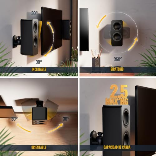 Soporte altavoces pared ajustable RICOO LH038-B pack de 2 en negro 6