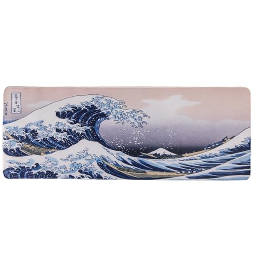 lachineuse - Tapis DE Souris XXL - Ambiance Japonaise - Vague de Kanagawa - 800 X 300 X 3 mm - Déco Japonaise - Antidérapant et Résistant à l'eau - Déco Bureau - Idée Cadeau Japon Asie