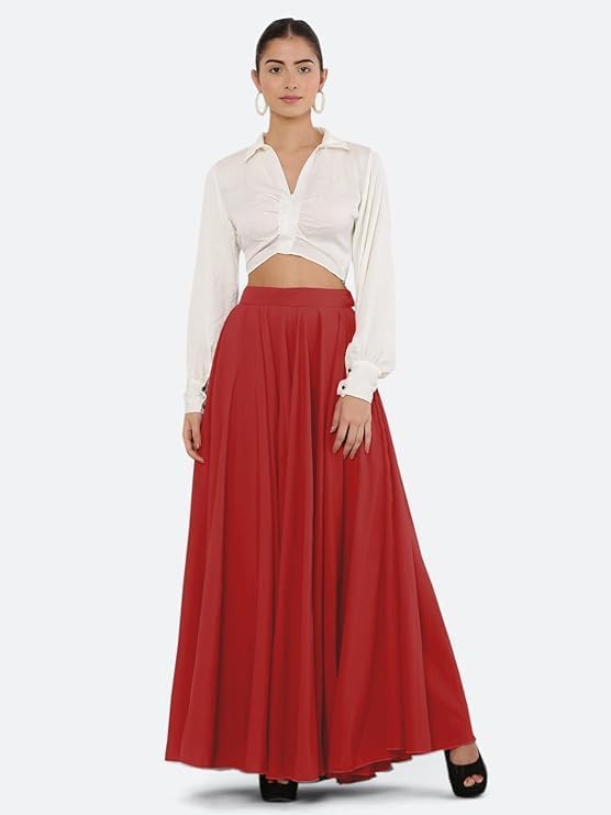Image of JYESHTA Women's American Crepe Flared A Line Stitched Long Skirt with 12 Mtr Flare 40 in Height | Skirts for Women Long Length | Long Skirts for Girls