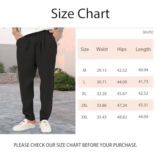 Men's Cotton Linen Pants Casual Drawstring Lightweight Pant Summer Beach Yoga Trousers2