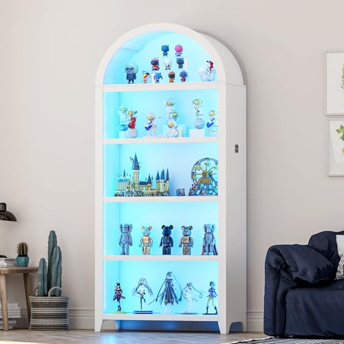 Lvifur Vitrina Led Buffet Aparador con 3 Colores Regulable para Dormitorio Coleccionables, 33 × 75 × 175 cm Armario Vitrina con Sensor Inteligente para Salón Vino