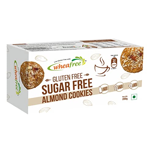 Image of Wheafree Gluten Free Sugarfree Almond Cookies - High Protein & Fibre | Low GI | Low Trans-Fat | Lactose Free - Pack of 2 (200g each)
