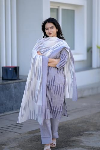 Image of ANNI DESIGNER Women Cotton Blend Kurta with Pant & Dupatta