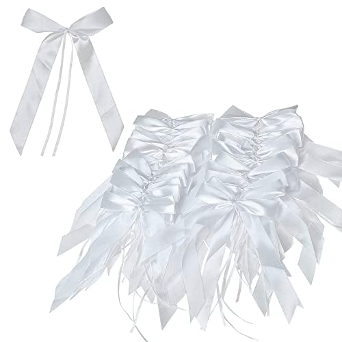 50 pièces Noeud Mariage Voiture Blanc Satin Voiture Decoration Noeud Ruban Voiture Mariage Blanc Noeud Rubans Déco pour mariage mariée voiture cadeau sac maison Vases Chaise Cadeaux Bonbons Wedding