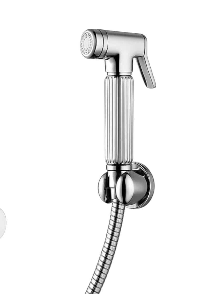 Ensemble Hygiénique WC en Laiton Massif – Douchette Chromée avec Robinet d’Arrêt, Flexible et Support Mural, Idéal pour Toilettes et Salles de Bain Modernes