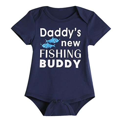 Auggle 3Pcs Baby Boys' Daddy's New Fishing Buddy Outfit Set Short Sleeve Bodysuit (3-6 Months) Blue … #TOP1