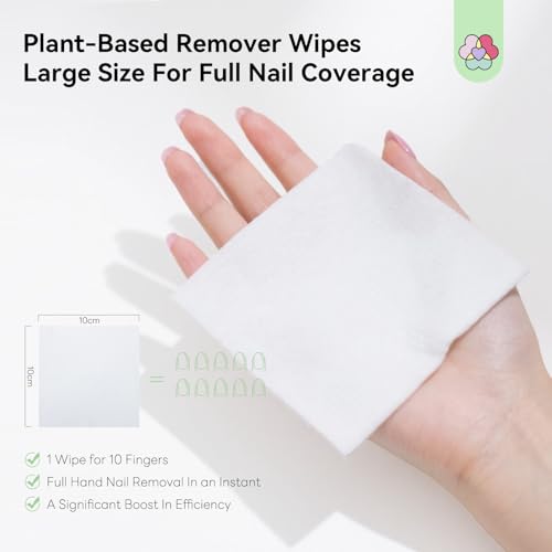 SAVILAND Plant-Based Nail Polish Remover Pads: Non Acetone Nail Polish Remover Wipes 100 Pcs Castor Oil & Shea Butter Travel Nail Kit Large Pads for Sensitive Nails Remover Salon Use
