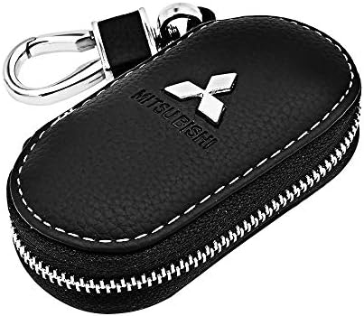 VILLSION Genuine Leather Car Key Case Holder with Stainless Steel Hook Car Remote Control Key Case Metal Zipper