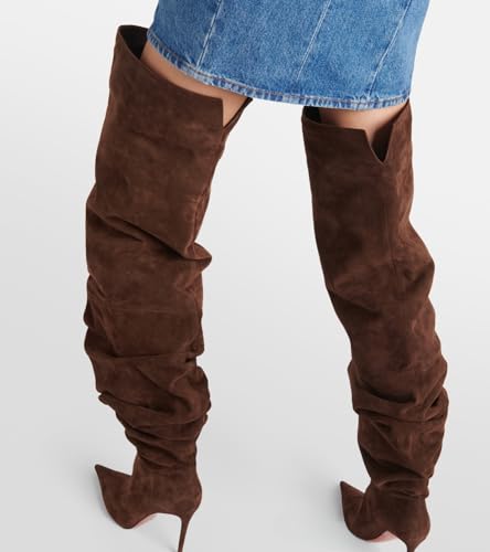 Microfiber Over The Knee Pointed Toe Stiletto Heelboot For Women,women's Thigh High Suede Tall Boots Sexy Long Boots Outfits Long Boots Fashion Retro Dress Boots Suitable For All Seasons4