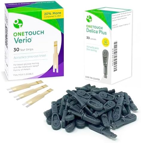 OneTouch Delica Plus Lancets & OneTouch Verio Test Strips Bundle - Includes 30 Test Strips & 30 Lancets - Fine 30-Gauge - Made for Diabetes Testing - Diabetic Supplies for Blood Sugar Monitor