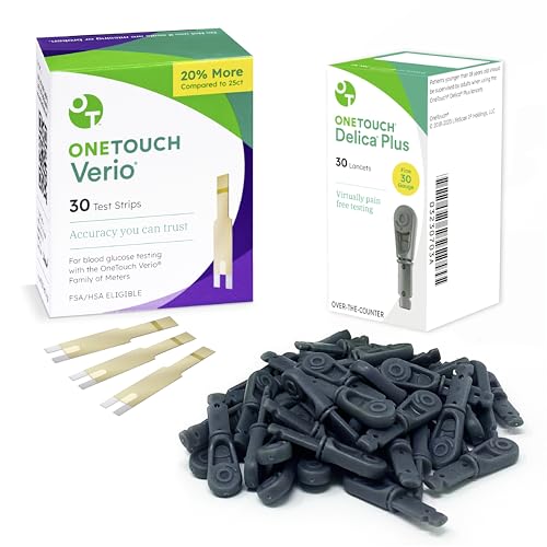 OneTouch Delica Plus Lancets & OneTouch Verio Test Strips Bundle - Includes 30 Test Strips & 30 Lancets - Fine 30-Gauge - Made for Diabetes Testing - Diabetic Supplies for Blood Sugar Monitor