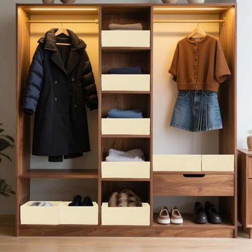 12er-Set Schubladen Organizer, kleiderschrank organizer, Passgenau für Kleiderschrank & Wickeltisch, Faltbare Aufbewahrungsbox aus Stoff für Unterwäsche, Socken, Kleidung, Ordnungssystem (Beige)